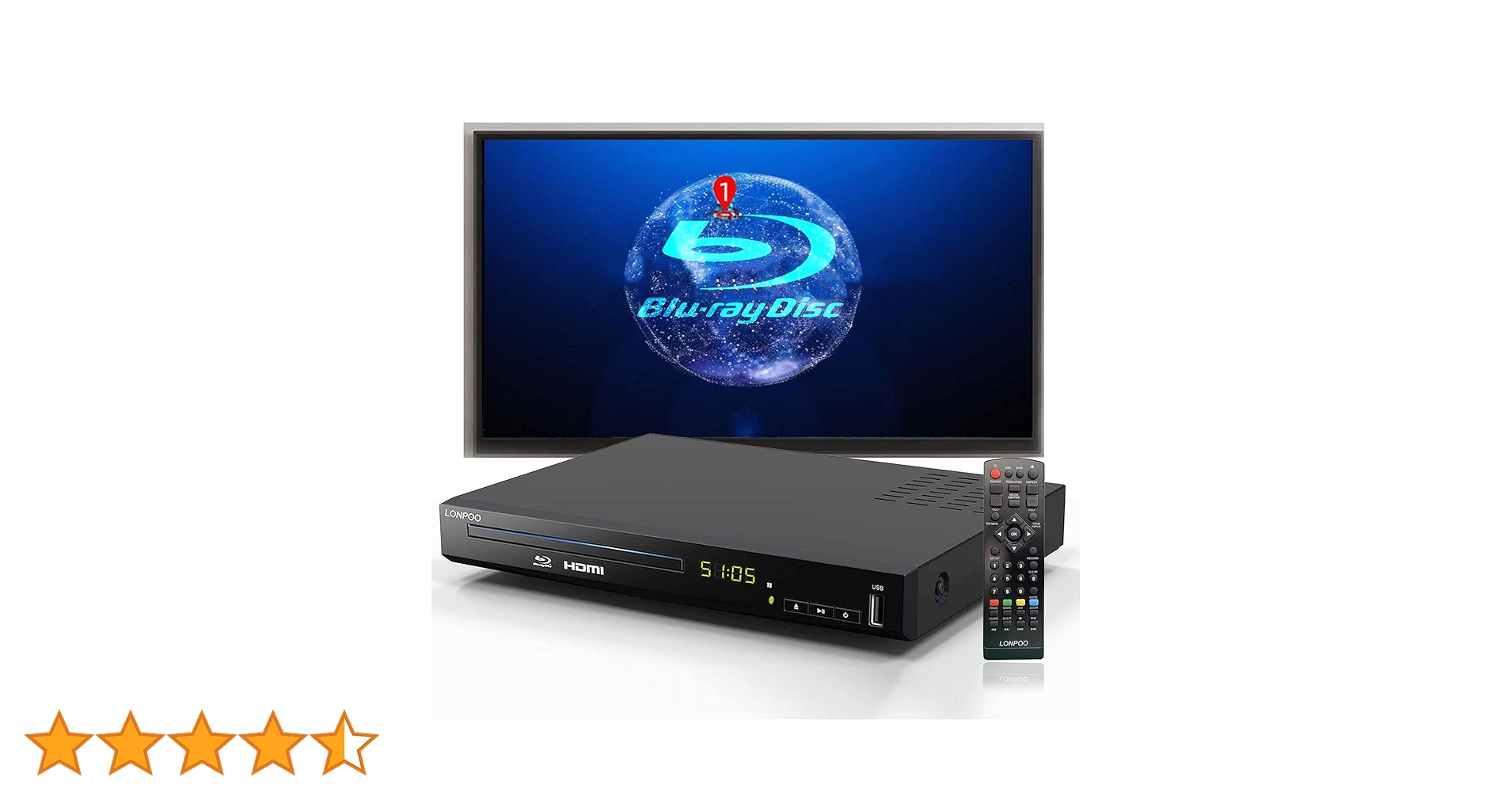 LONPOO Leitor de Dvd Blu Ray, Leitor de Disco Blu-Ray Full